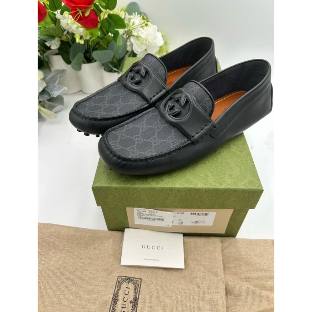 Men's Gucci interlocking G driver loafers size 8.5 fits 9 US made in Italy - Picture 3 of 9